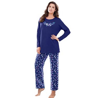 Dreams & Co. Plus Size Petite Long Sleeve Knit PJ Set