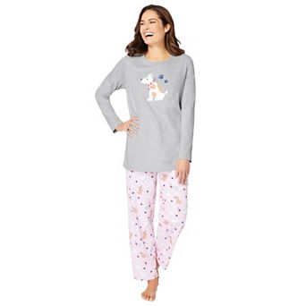 Dreams & Co. Plus Size Petite Long Sleeve Knit PJ Set