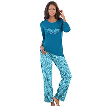 Dreams & Co. Plus Size Petite Long Sleeve Knit PJ Set