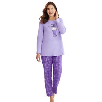 Dreams & Co. Plus Size Petite Long Sleeve Knit PJ Set