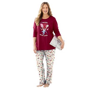 Dreams & Co. Plus Size Petite Long Sleeve Knit PJ Set