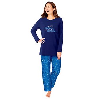Dreams & Co. Plus Size Petite Long Sleeve Knit PJ Set