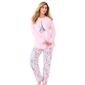 Dreams & Co. Plus Size Petite Long Sleeve Knit PJ Set