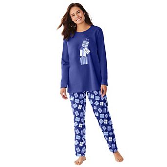 Dreams & Co. Plus Size Petite Long Sleeve Knit PJ Set