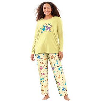 Dreams & Co. Plus Size Petite Long Sleeve Knit PJ Set