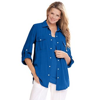 Woman Within Plus Size Cotton Gauze Bigshirt