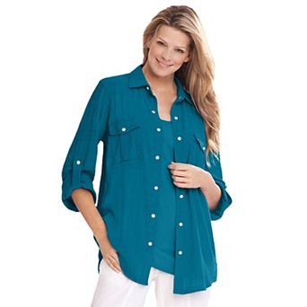 Woman Within Plus Size Cotton Gauze Bigshirt