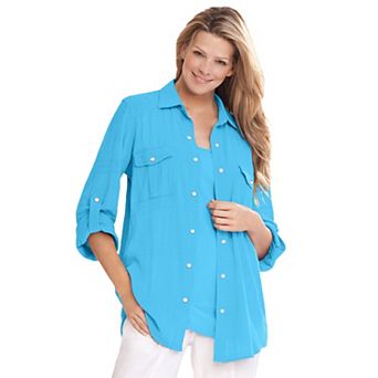 Woman Within Plus Size Cotton Gauze Bigshirt