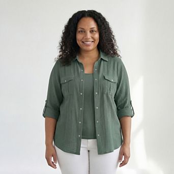 Woman Within Plus Size Cotton Gauze Bigshirt