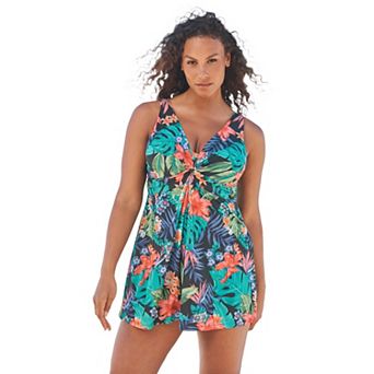 Swim 365 Women's Plus Size Twist-front Swim Dress