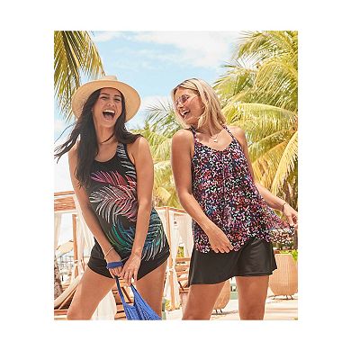 Swim 365 Women's Plus Size Longer-Length Draped Mesh Racerback Tankini Top