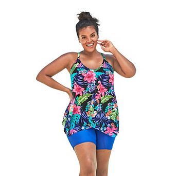 Swim 365 Women's Plus Size Longer-Length Mesh Tankini Top