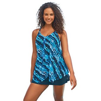 Swim 365 Women's Plus Size Longer-Length Mesh Tankini Top