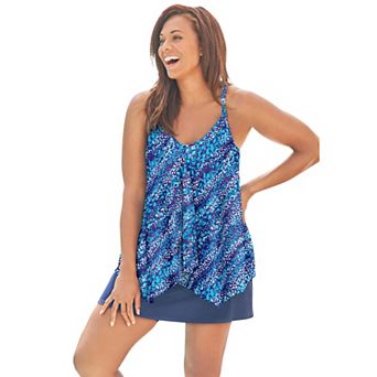 Swim 365 Women's Plus Size Longer-Length Mesh Tankini Top