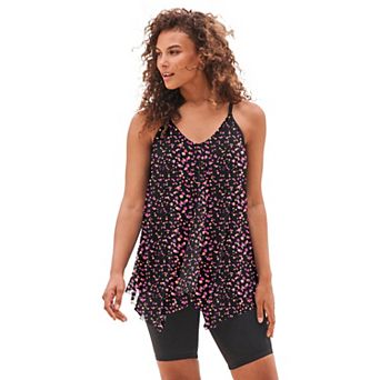 Swim 365 Women's Plus Size Longer-Length Mesh Tankini Top