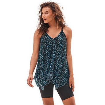 Swim 365 Women's Plus Size Longer-Length Mesh Tankini Top