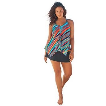 Swim 365 Women's Plus Size Longer-Length Mesh Tankini Top