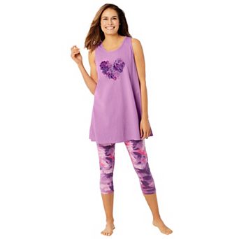 Dreams & Co. Plus Size Scoopneck Tank & Capri Legging PJ Set