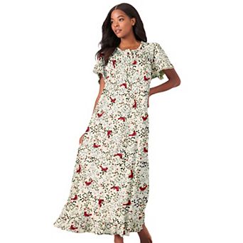 Dreams & Co. Women's Plus Size Long Floral Print Cotton Gown