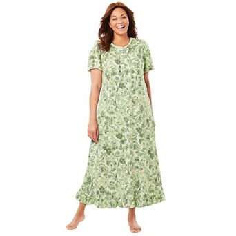 Dreams & Co. Plus Size Long Floral Print Cotton Gown