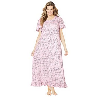 Dreams & Co. Women's Plus Size Long Floral Print Cotton Gown