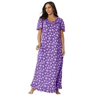 Dreams & Co. Women's Plus Size Long Floral Print Cotton Gown