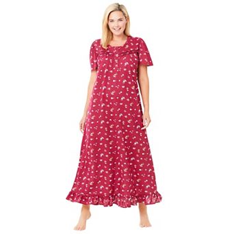 Dreams & Co. Women's Plus Size Long Floral Print Cotton Gown