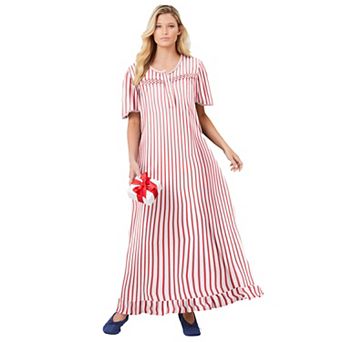 Dreams & Co. Plus Size Long Floral Print Cotton Gown