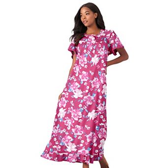 Dreams & Co. Women's Plus Size Long Floral Print Cotton Gown