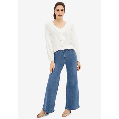 ellos Plus Size Stretch High-Waist Wide Leg Jeans