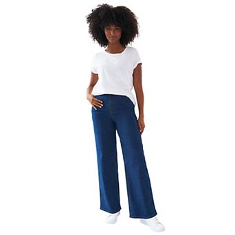 ellos Plus Size 5-Pocket Wide Leg Jeans