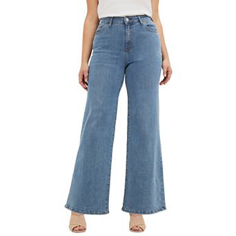 ellos Plus Size 5-Pocket Wide Leg Jeans