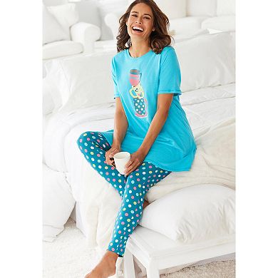 Dreams & Co. Plus Size Graphic Tunic PJ Set