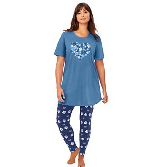 Dreams & Co. Plus Size Graphic Tunic PJ Set