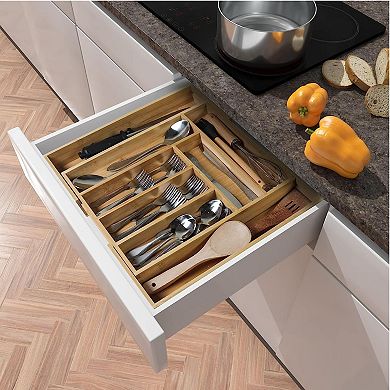 8-compartment Bamboo Silverware Organizer Cutlery Tray