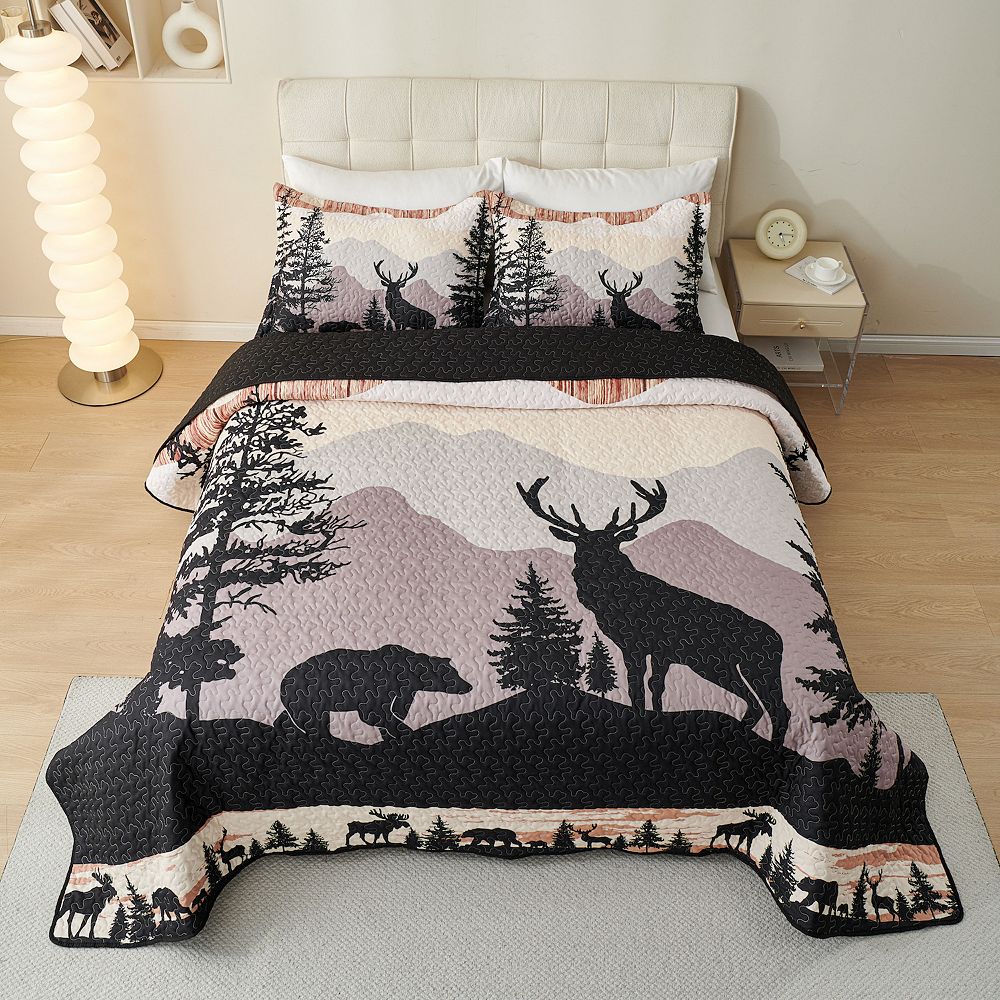 Marcielo 3 Pcs Cabin Lodge Rustic Country Quilt Bedspread Set