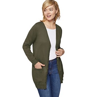 ellos Plus Size V-Neck Button-Front 100% Cotton Boyfriend Cardigan