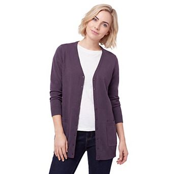 Ellos Plus Size V-Neck Button-Front 100% Cotton Boyfriend Cardigan