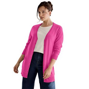ellos Plus Size V-Neck Button-Front 100% Cotton Boyfriend Cardigan