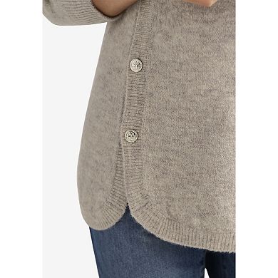 ellos Women's Plus Size Button Trim Pullover Sweater