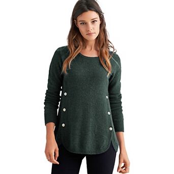 ellos Women's Plus Size Button Trim Pullover Sweater