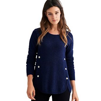 ellos Women's Plus Size Button Trim Pullover Sweater