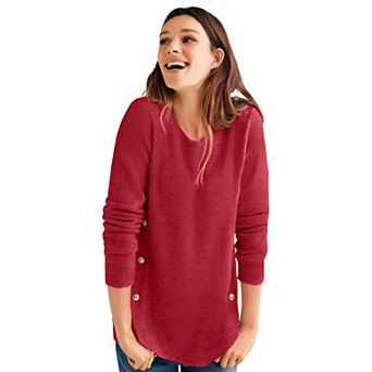 ellos Women's Plus Size Button Trim Pullover Sweater