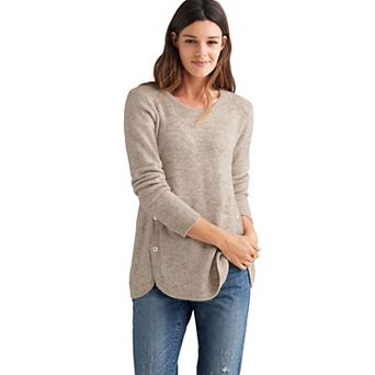 ellos Women's Plus Size Button Trim Pullover Sweater