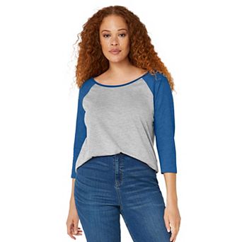 ellos Plus Size Colorblock 3/4 Sleeve Tee