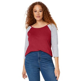 ellos Plus Size Colorblock 3/4 Sleeve Tee