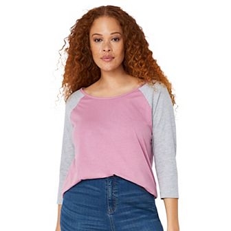 ellos Plus Size Colorblock 3/4 Sleeve Tee