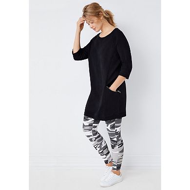 ellos Women's Plus Size French Terry Zip Pocket Tunic