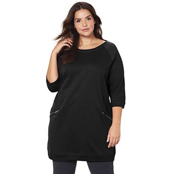 ellos Women's Plus Size French Terry Zip Pocket Tunic