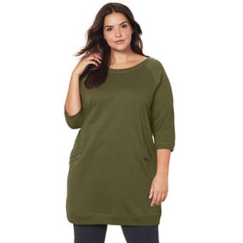 ellos Women's Plus Size French Terry Zip Pocket Tunic